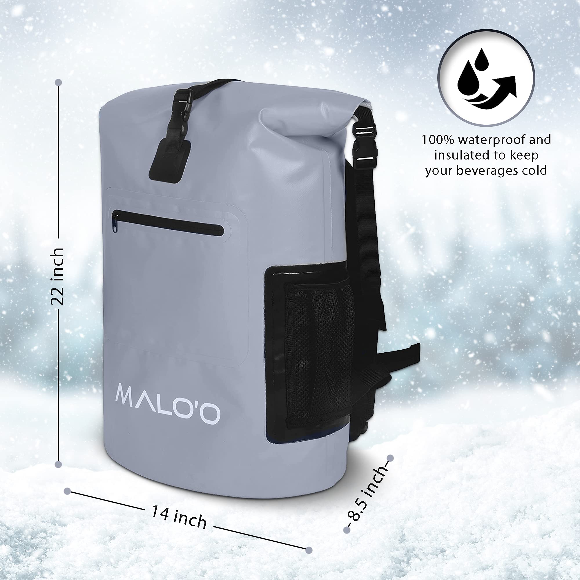 Maloo 30L backpack cooler side view highlights portable design and comfortable straps