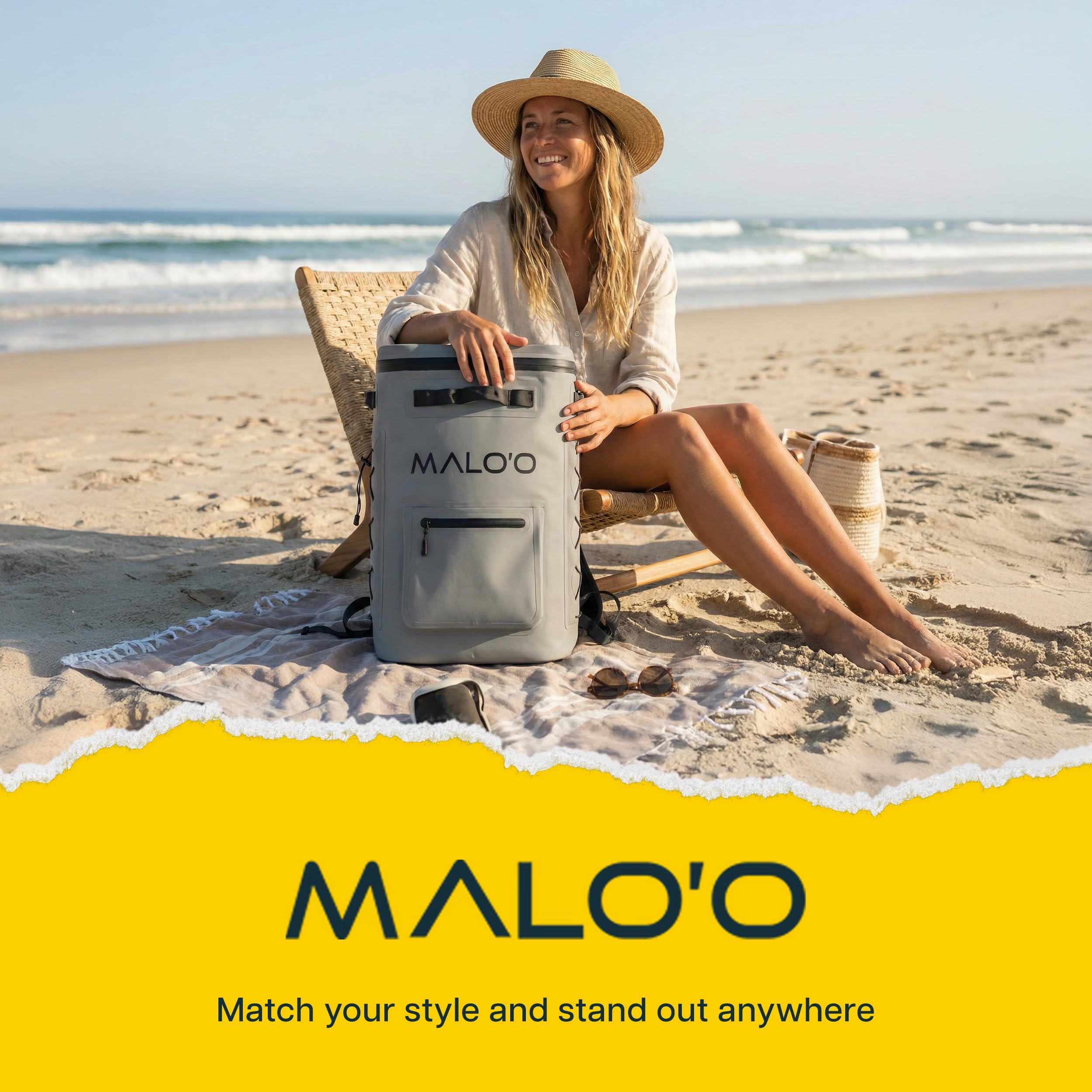 Grey Malo'o Pro Adventure cooler ready for beach, boat, or trail use