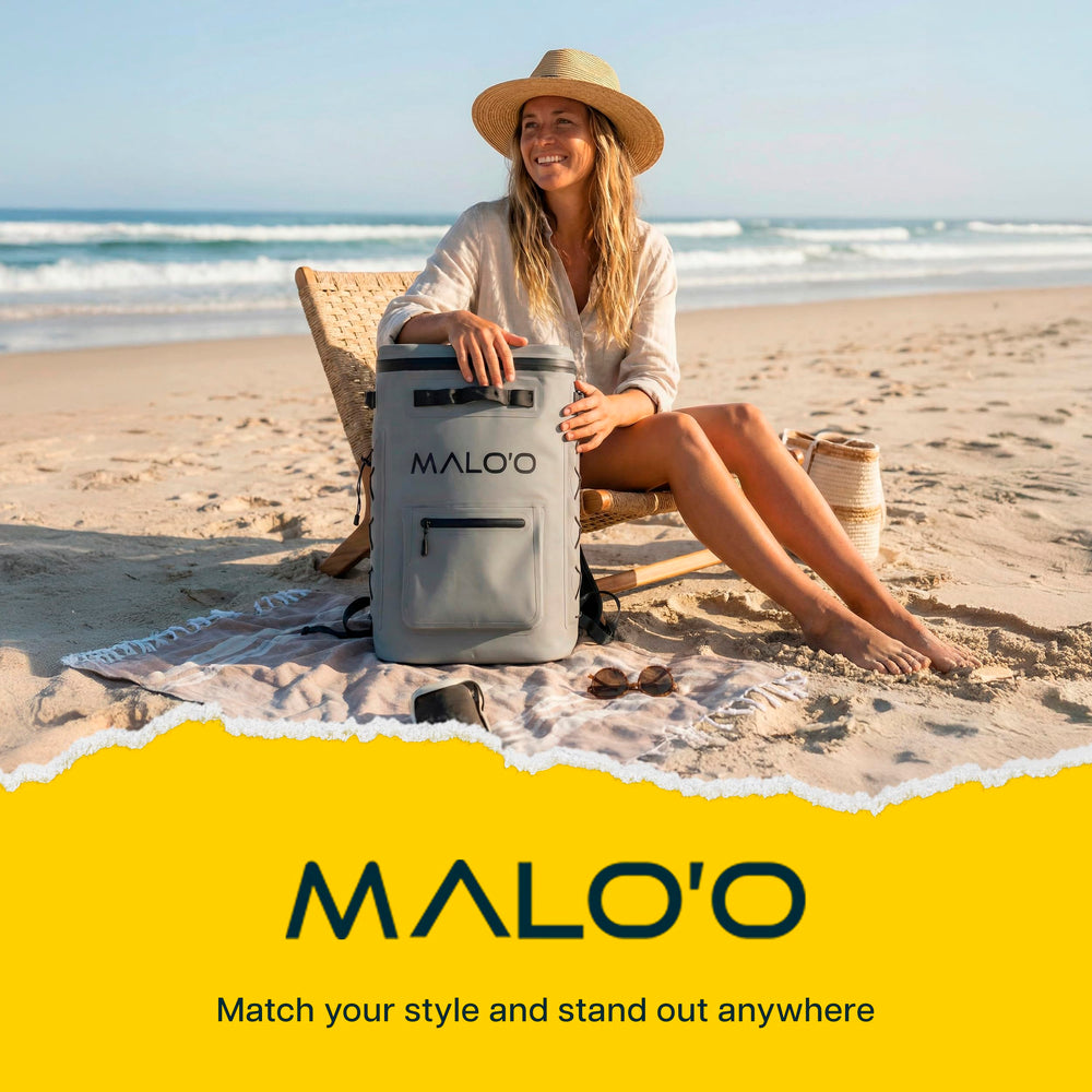 Grey Malo'o Pro Adventure cooler ready for beach, boat, or trail use