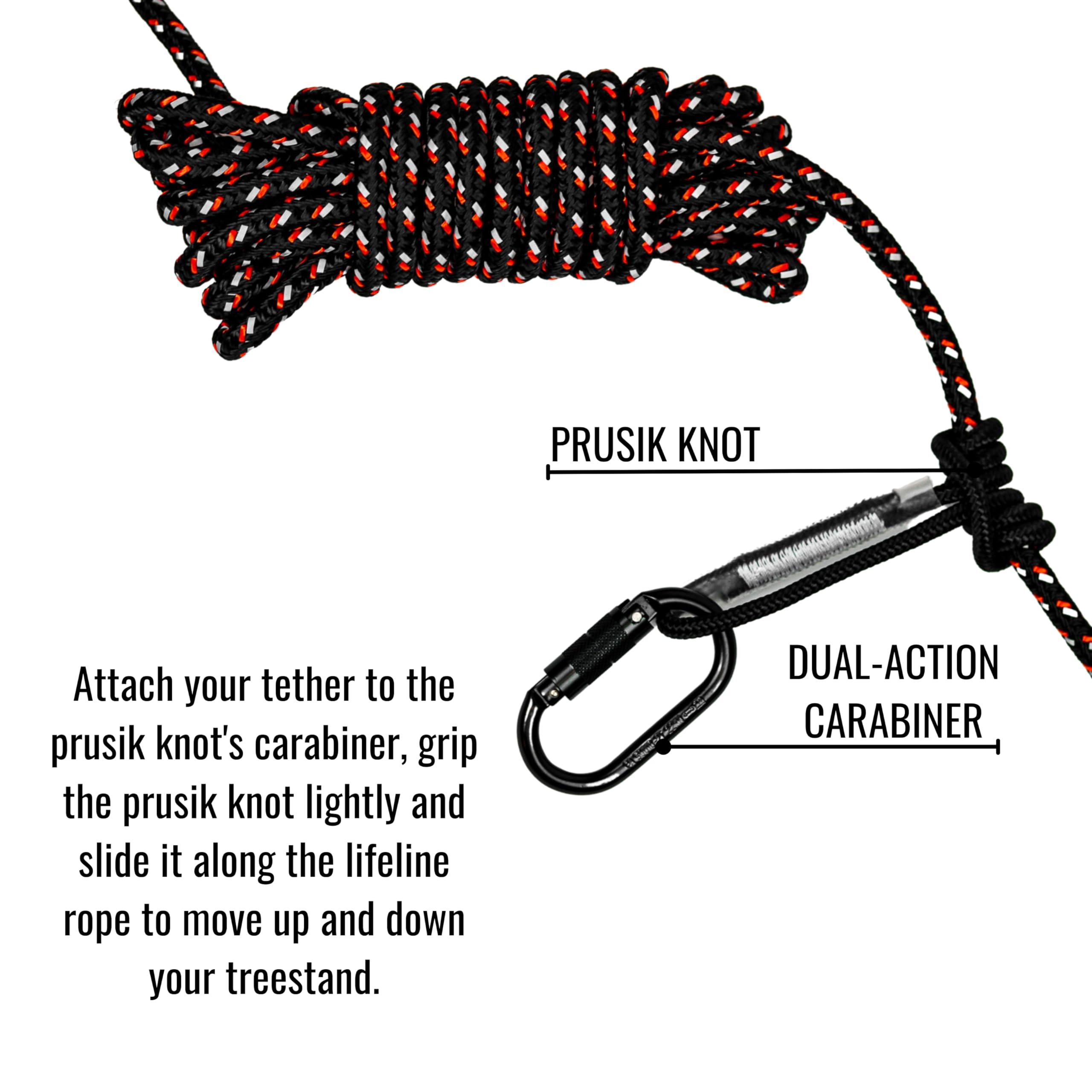 Malta Dynamics tree stand carabiner attachment for secure connection