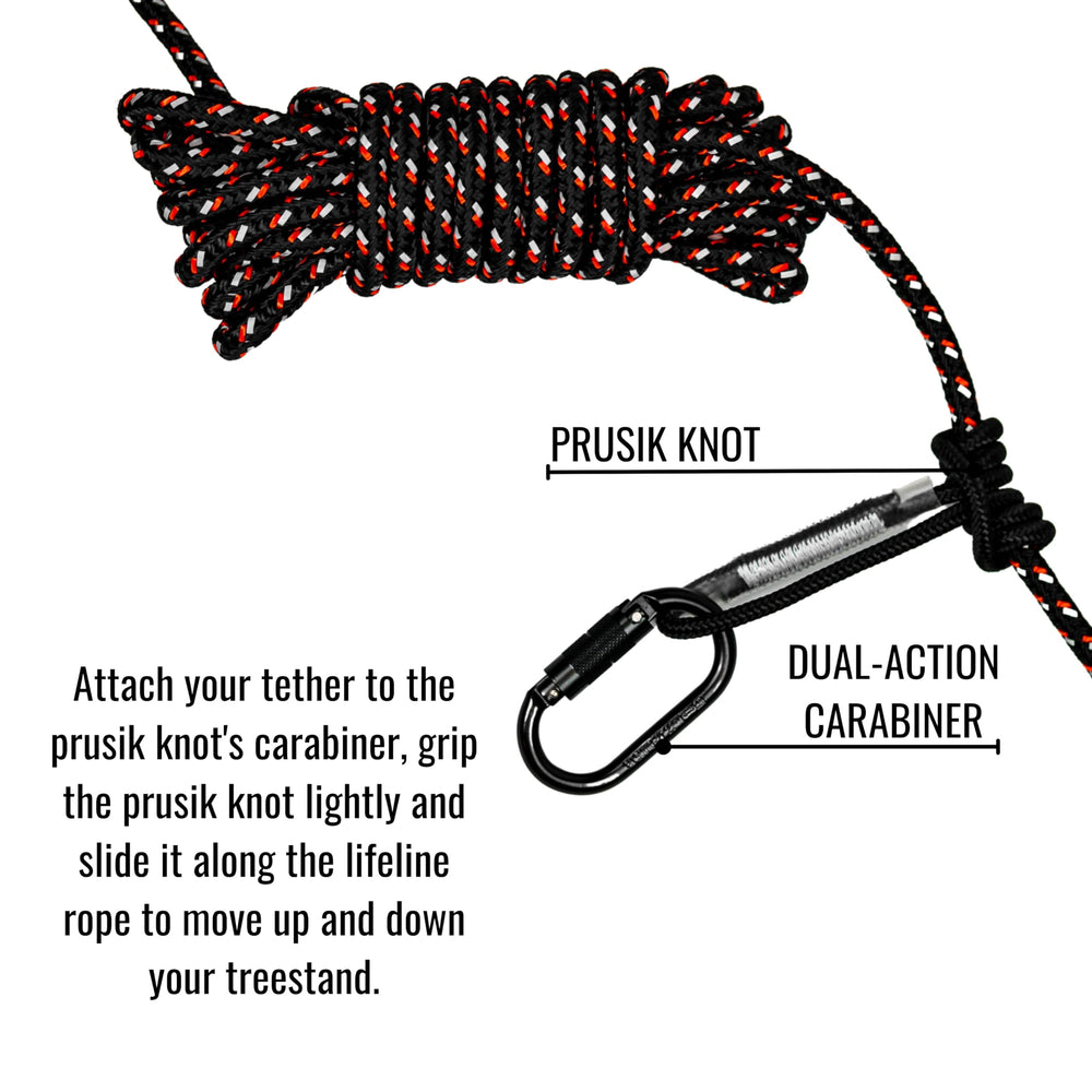 Malta Dynamics tree stand carabiner attachment for secure connection