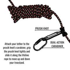 Malta Dynamics tree stand carabiner attachment for secure connection