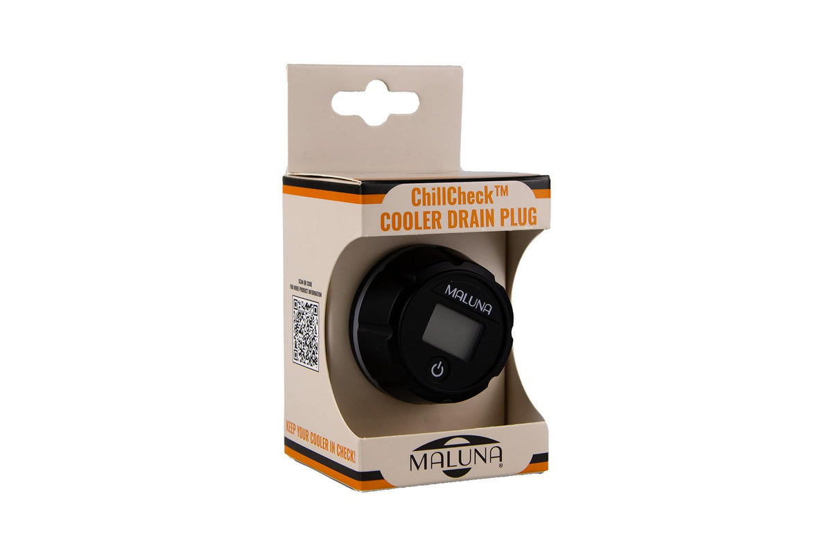 Maluna ChillCheck real-time thermometer display shows cooler temps without lid opening.