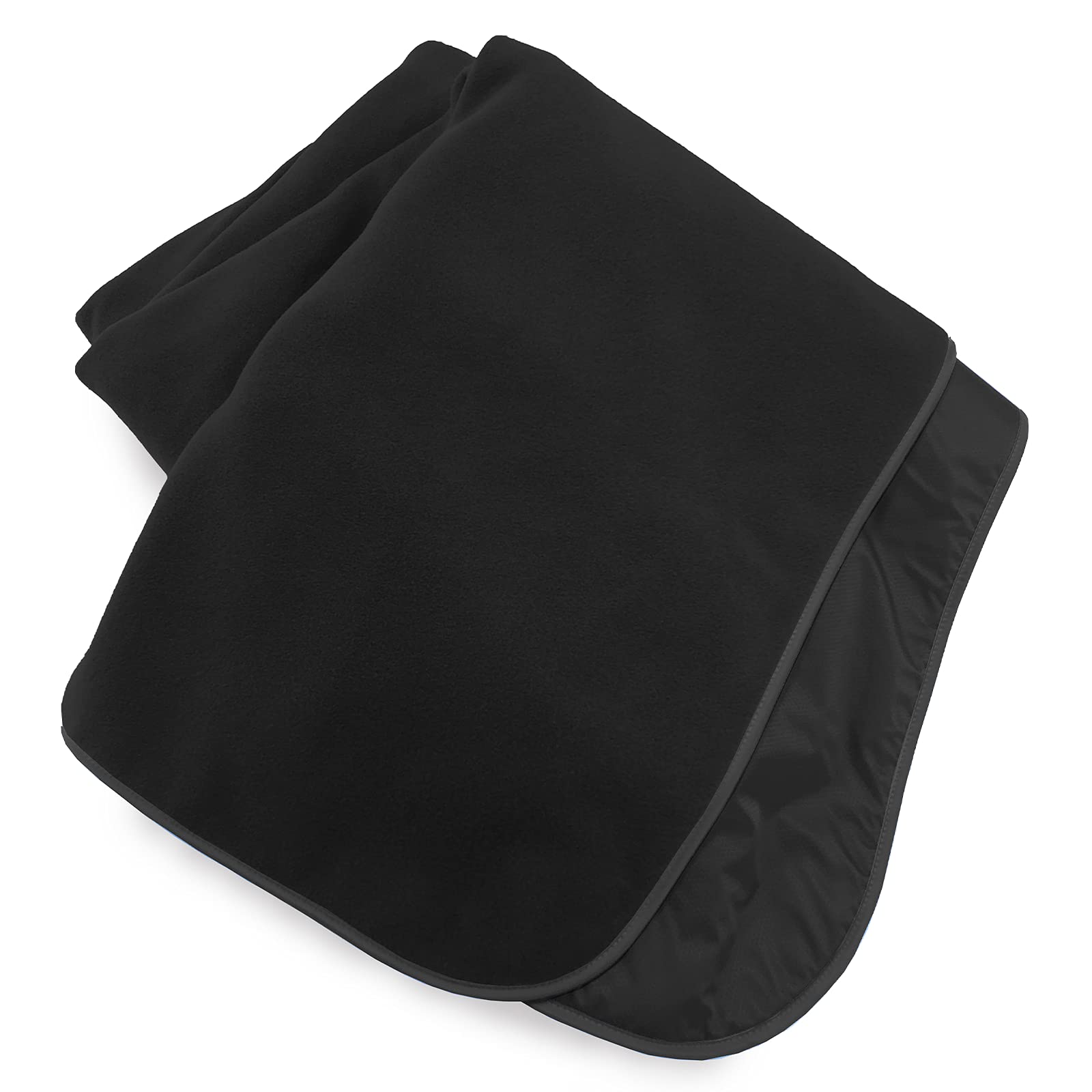 Mambe Extreme Weather Blanket in black unfurled to 58x84 inches for warm, comfortable stadium seating.