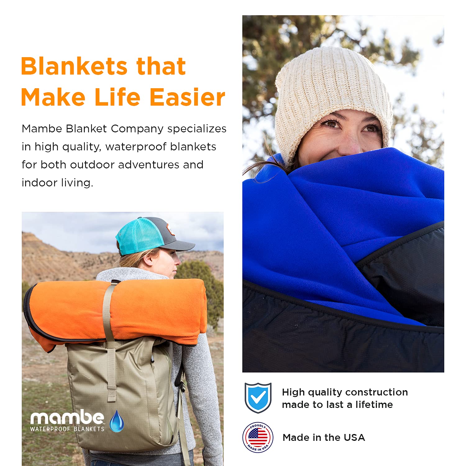 Mambe blanket unfolded to 58x84 inches offers generous coverage for outdoor use.