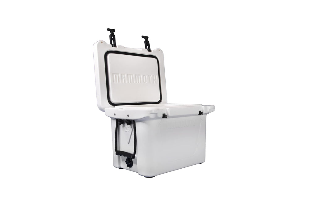 Mammoth Ranger 25 cooler side view, portable for camping and boat trips.