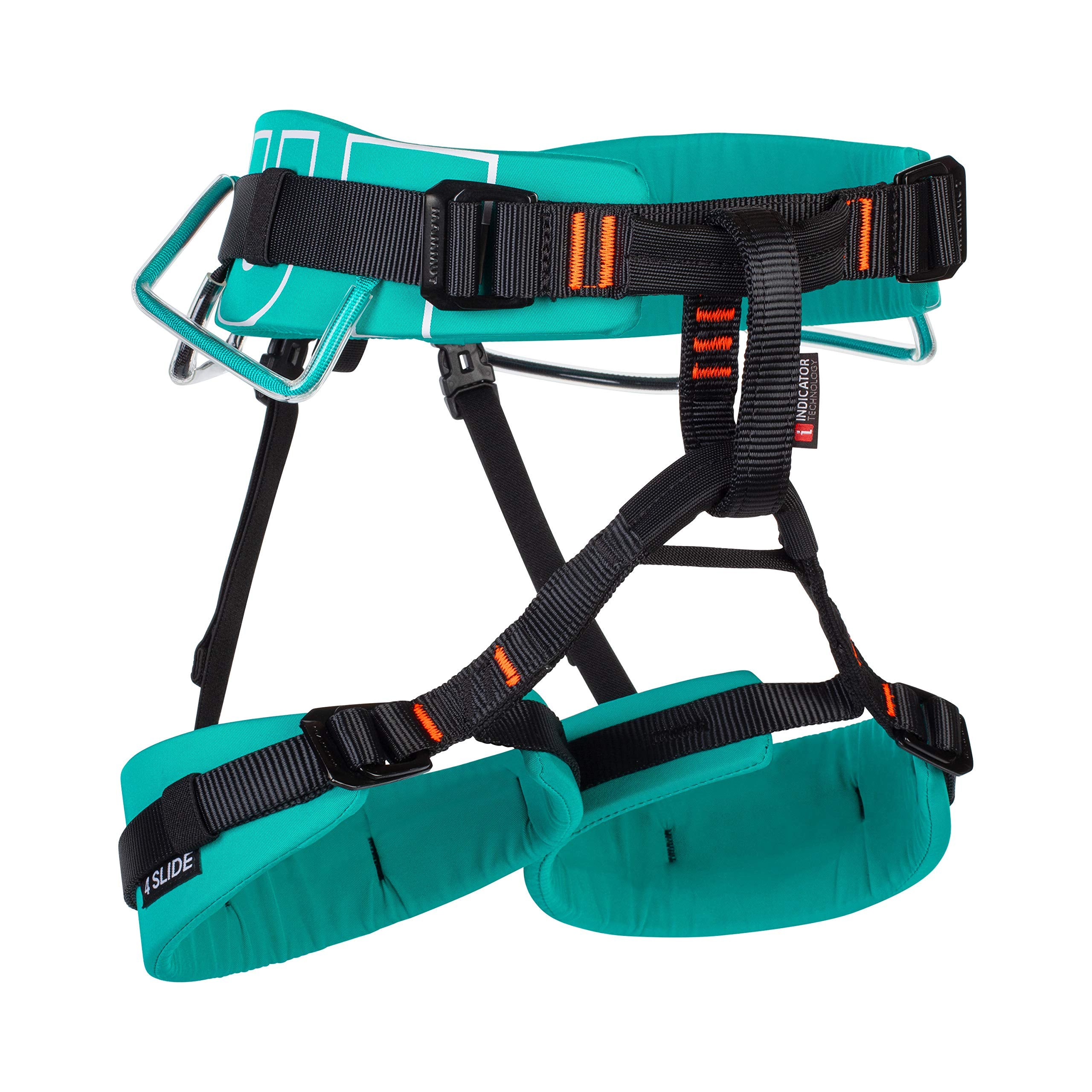 Mammut 4 Slide harness front view shows compact, adjustable design in Dark Ceramic for easy on-route setup