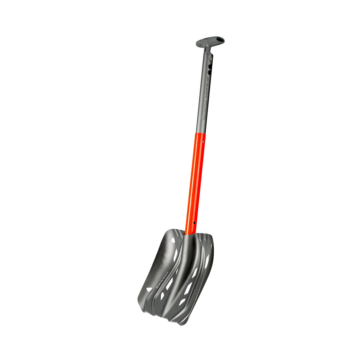Mammut Alugator Pro Light neon orange blade close-up highlighting durable aluminum for efficient snow cutting