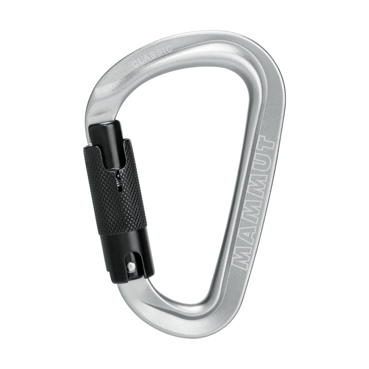 Mammut Classic HMS TwistLock Plus carabiner, front-angled view, ideal for belay station setup