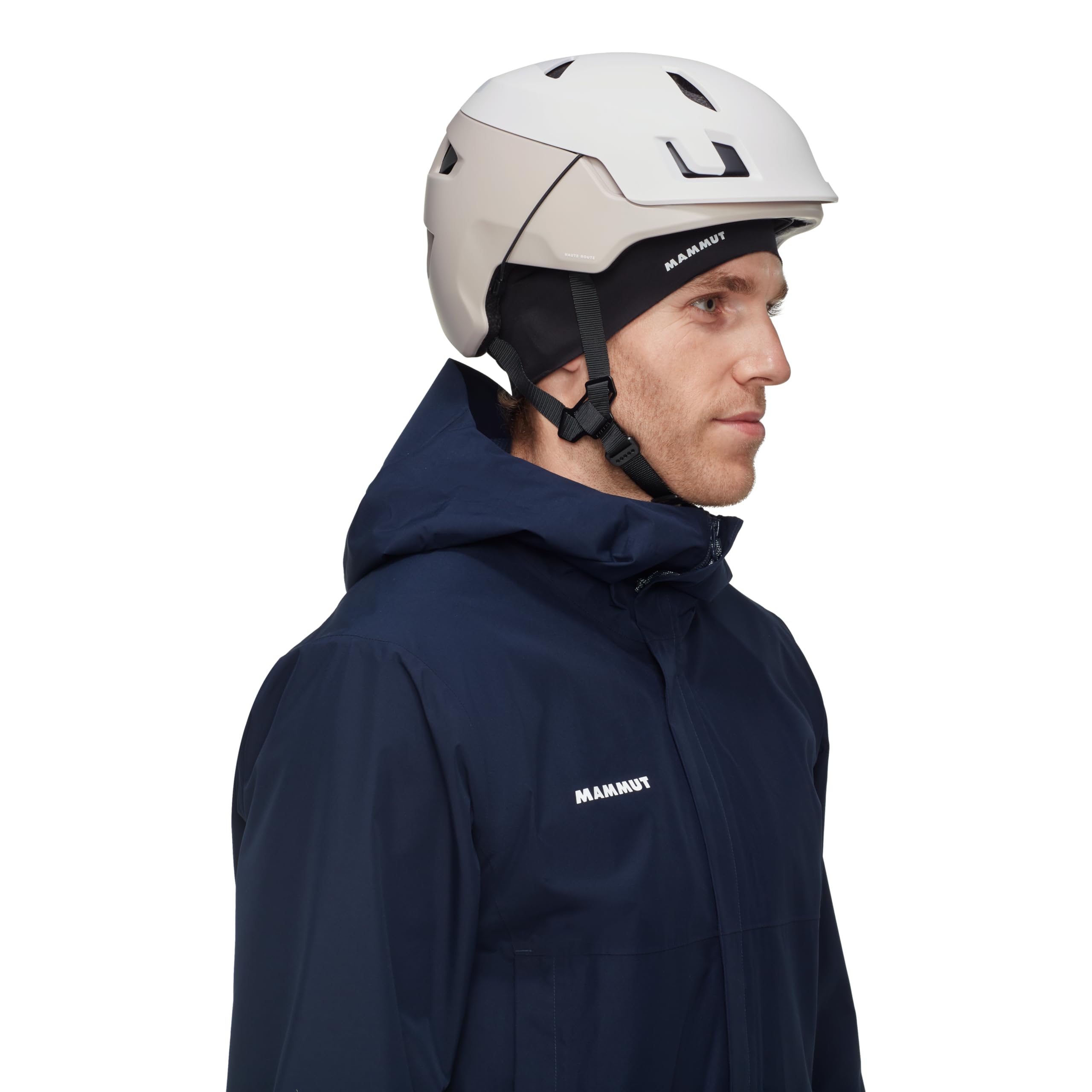 Mammut Haute Route Helmet visor-brim helps shield eyes on sunny alpine days
