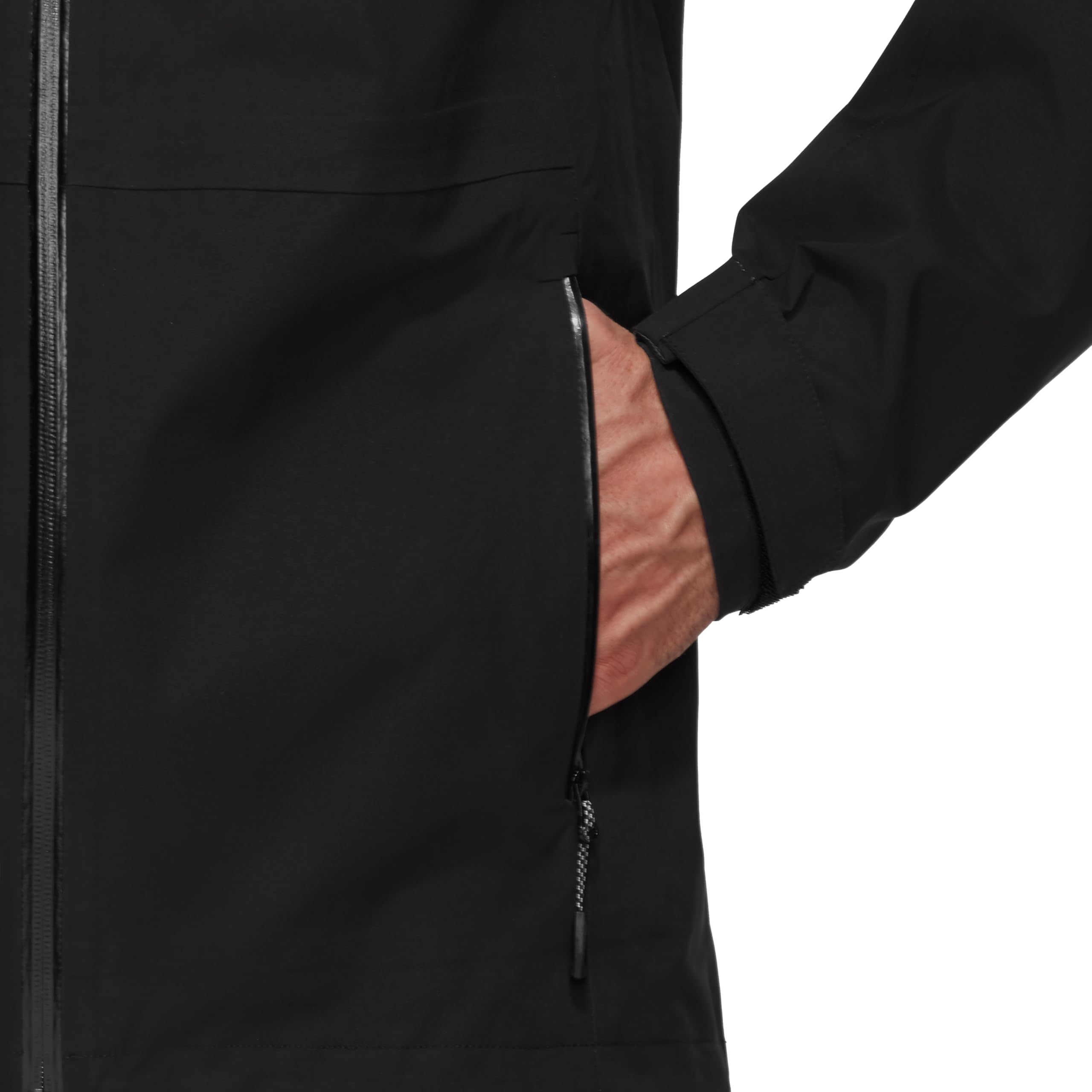 Mammut Linard Guide HS Hooded Jacket hem adjustment locks in warmth and fit.