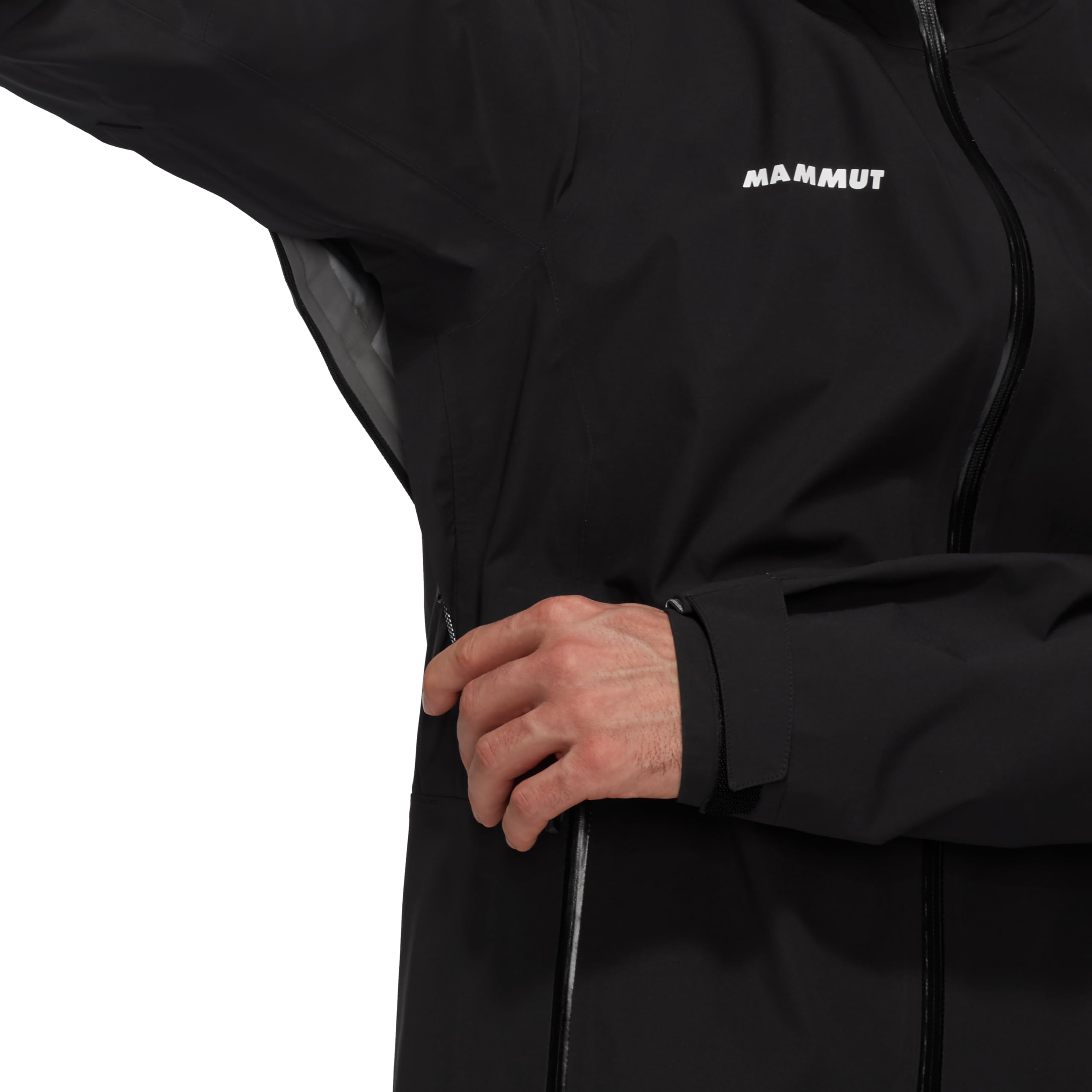 Mammut Linard Guide HS Hooded Jacket pack-ready design keeps gear organized.