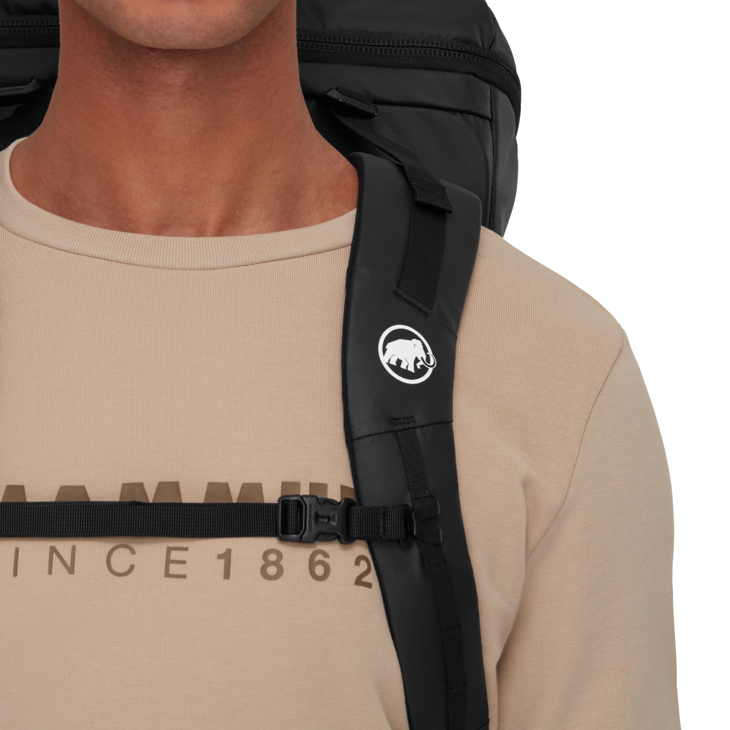 Mammut Neon 55 backpack in black demonstrates versatile 55L capacity for gear