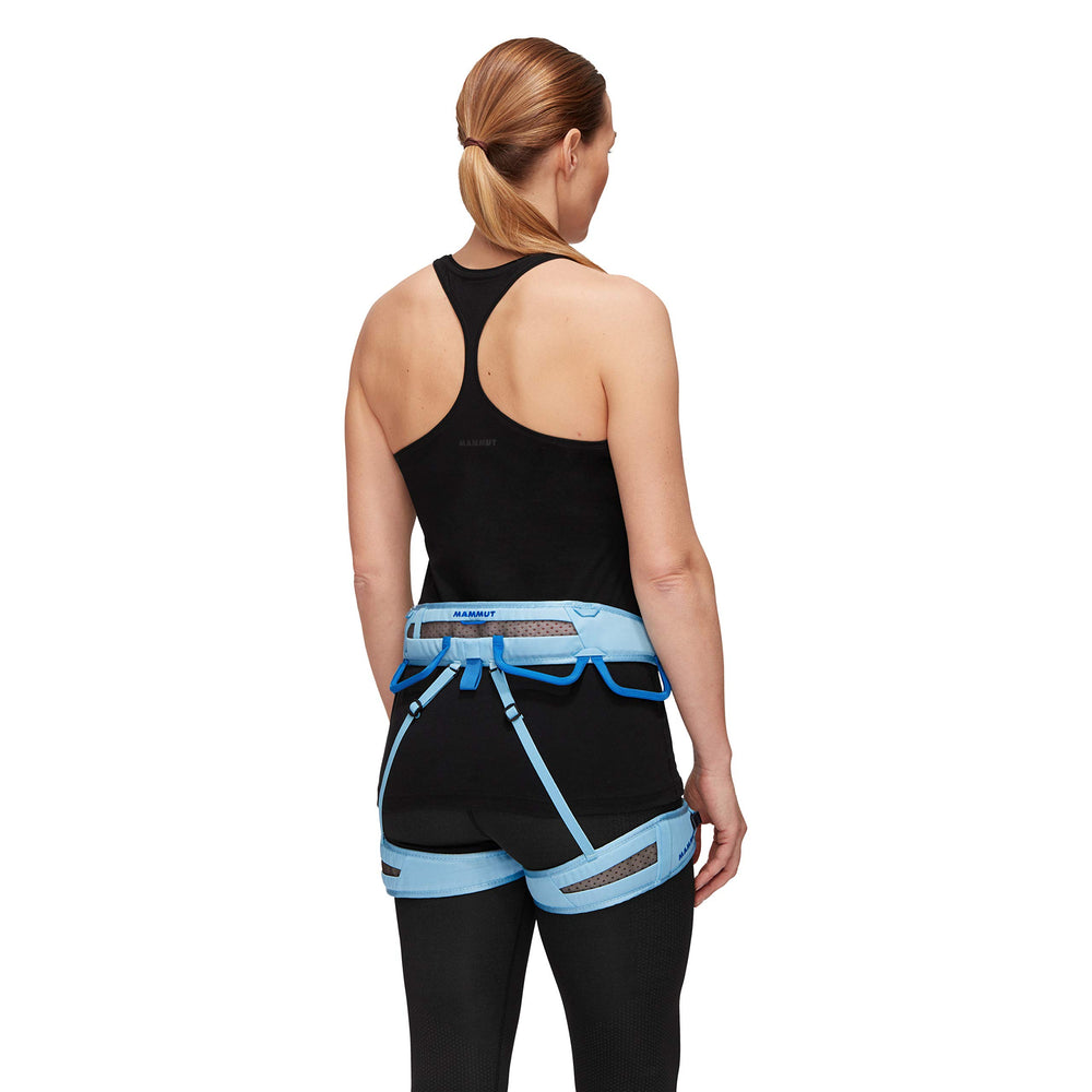 Mammut Ophir 3 Slide harness close-up showing Slide Bloc buckles