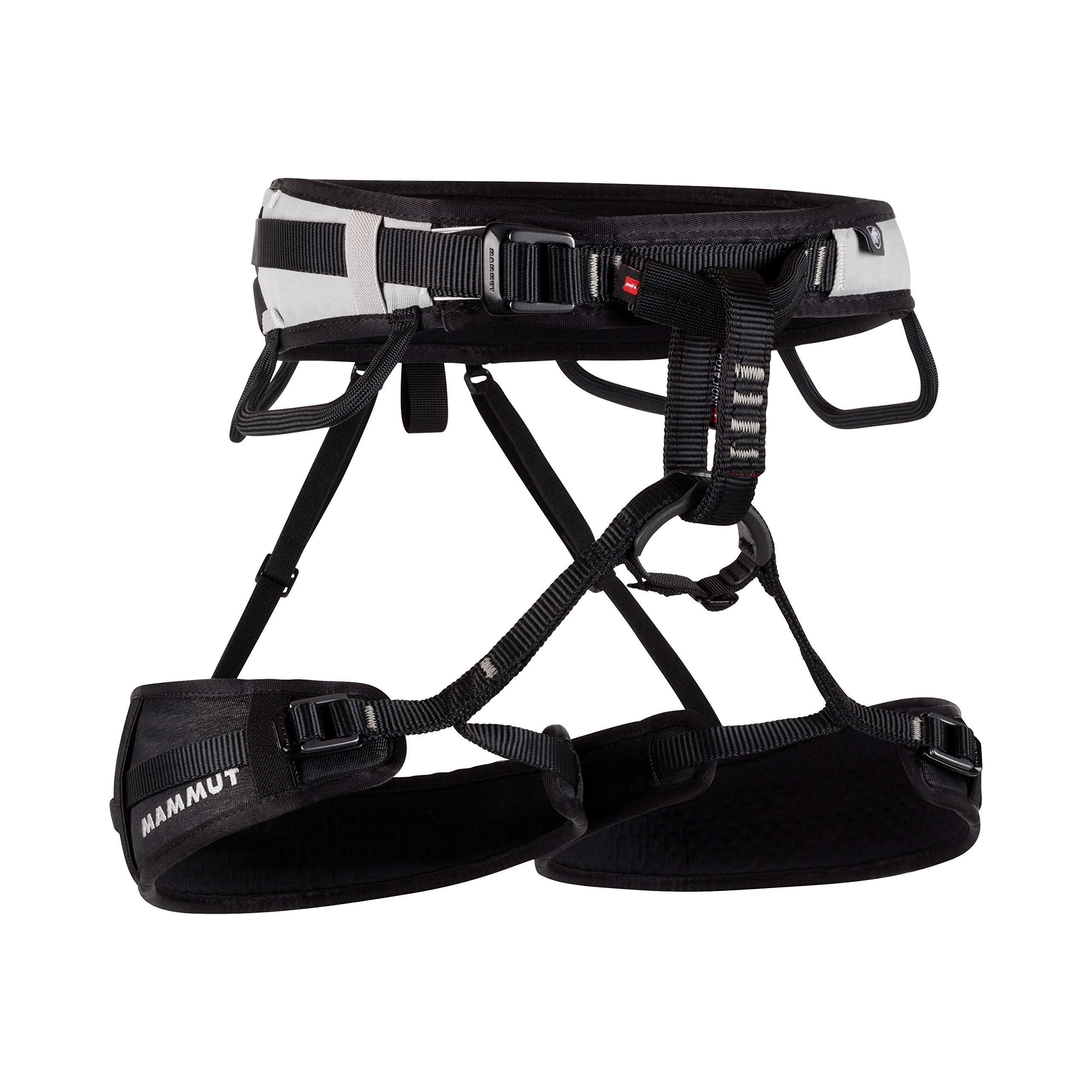 Mammut Ophir 3 Slide harness on rock face showing adjustable comfort for multipitch climbs.
