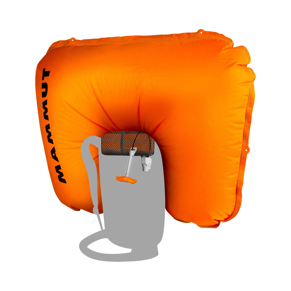 Mammut Removable Airbag System 3.0 deployed for visibility in avalanche scenarios.