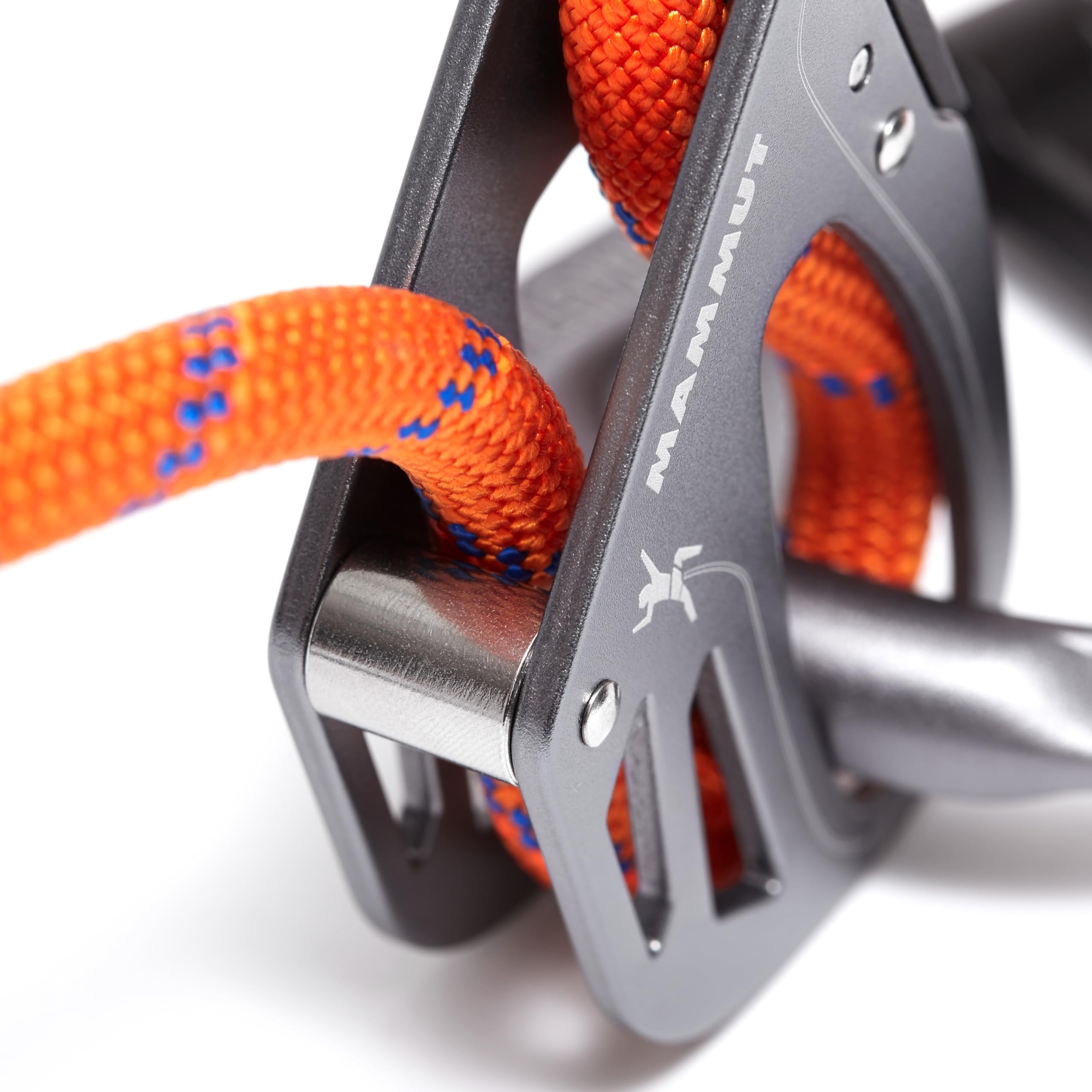Mammut Smart 2.0 connected to harness via integrated loop.