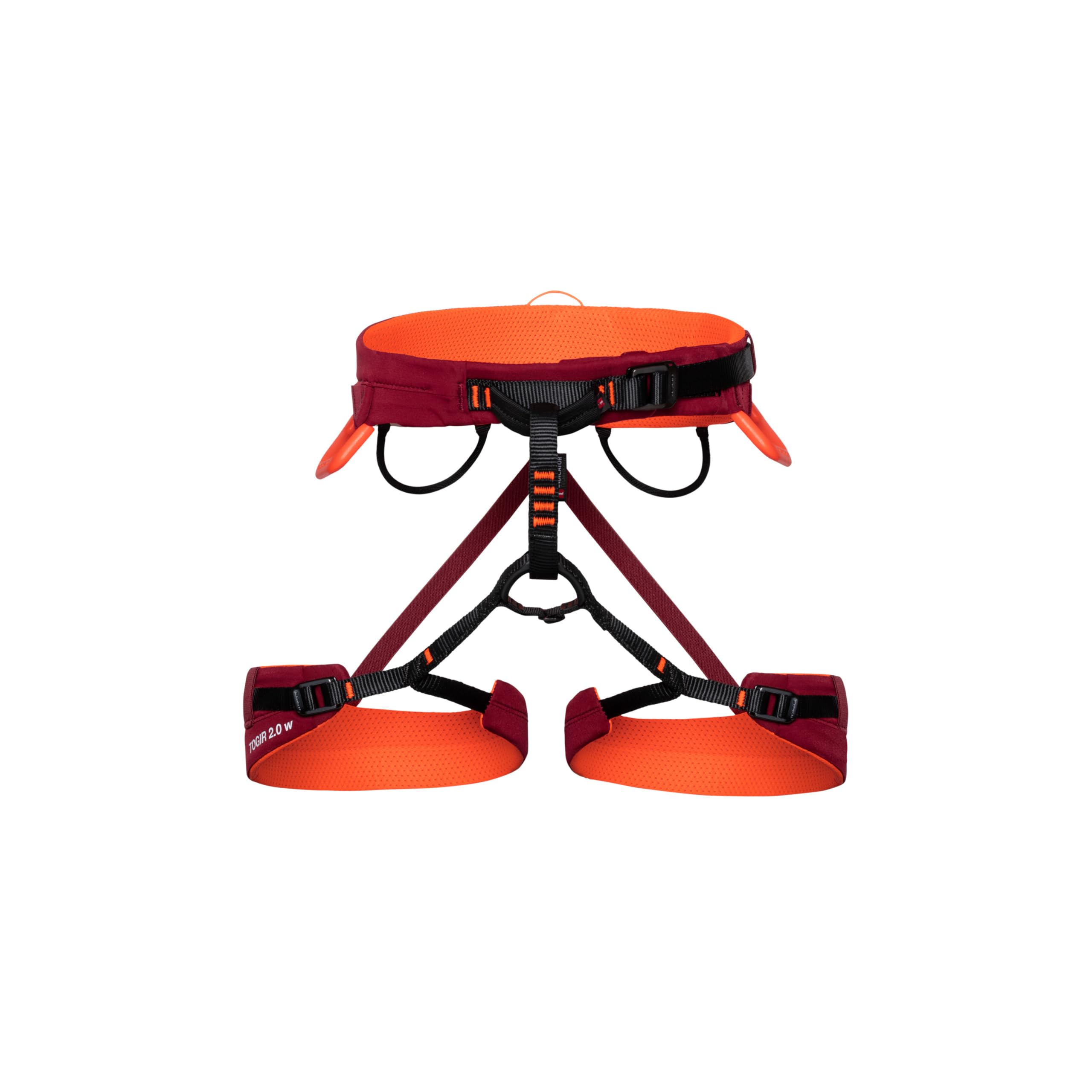 Mammut Togir 2.0 harness front view shows balanced load for long climbs