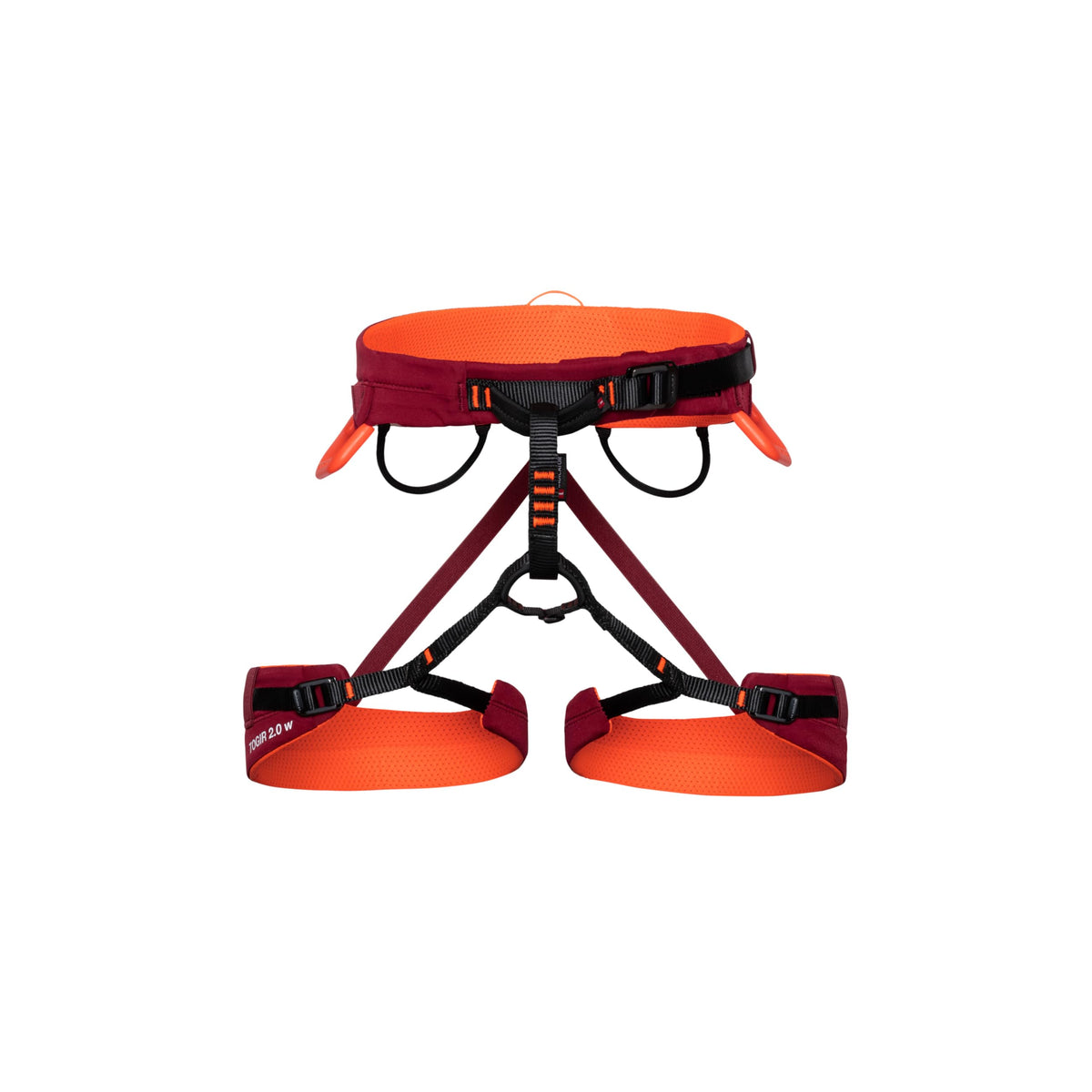 Mammut Togir 2.0 harness front view shows balanced load for long climbs