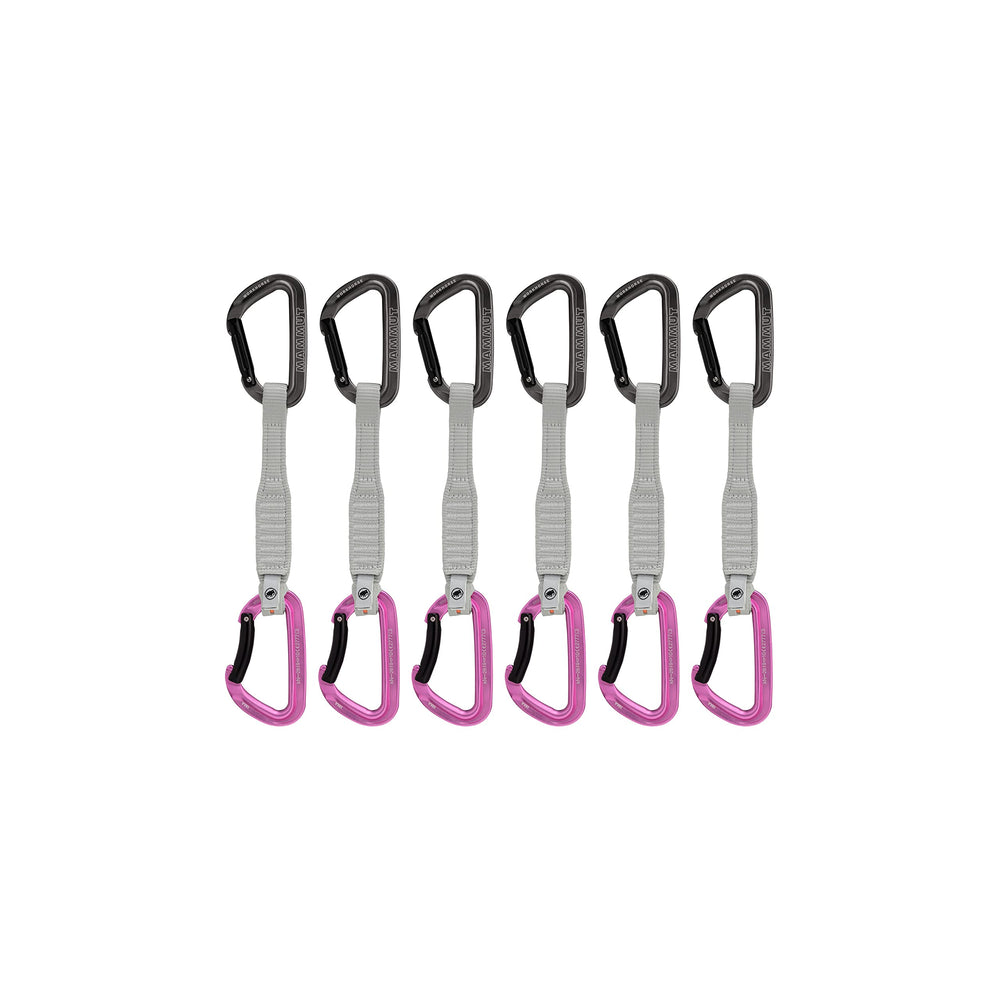 Mammut Workhorse Keylock quickdraws in grey/pink for easy clipping and durability.