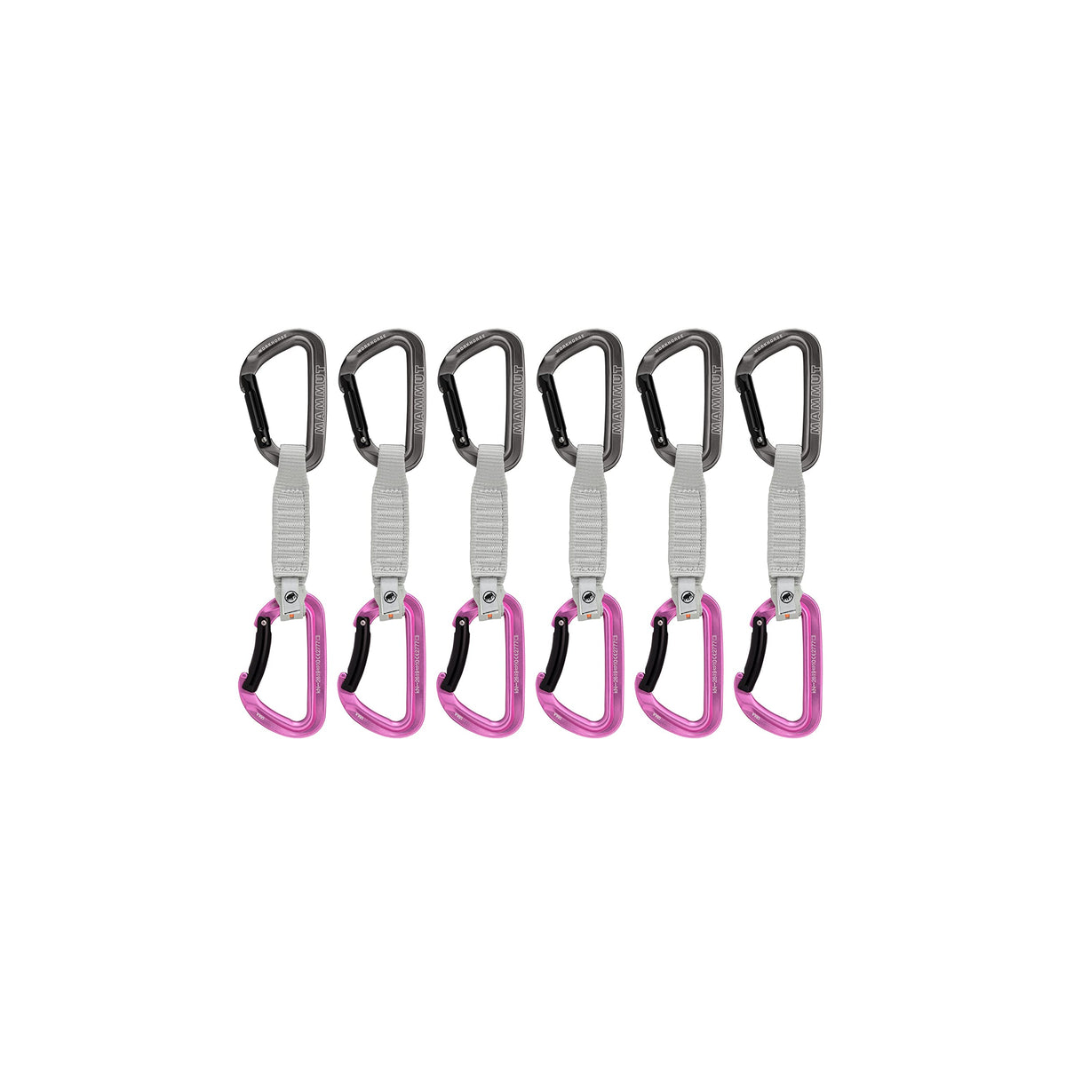 Mammut Workhorse Keylock 6-pack quickdraw in grey and pink, comfortable grip for fast clipping