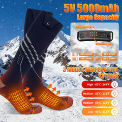 MANAKASA heated socks battery pack side view for long-lasting warmth outdoors.