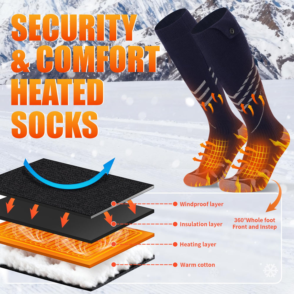 MANAKASA heated socks heating elements across sole and toe for immediate warmth.