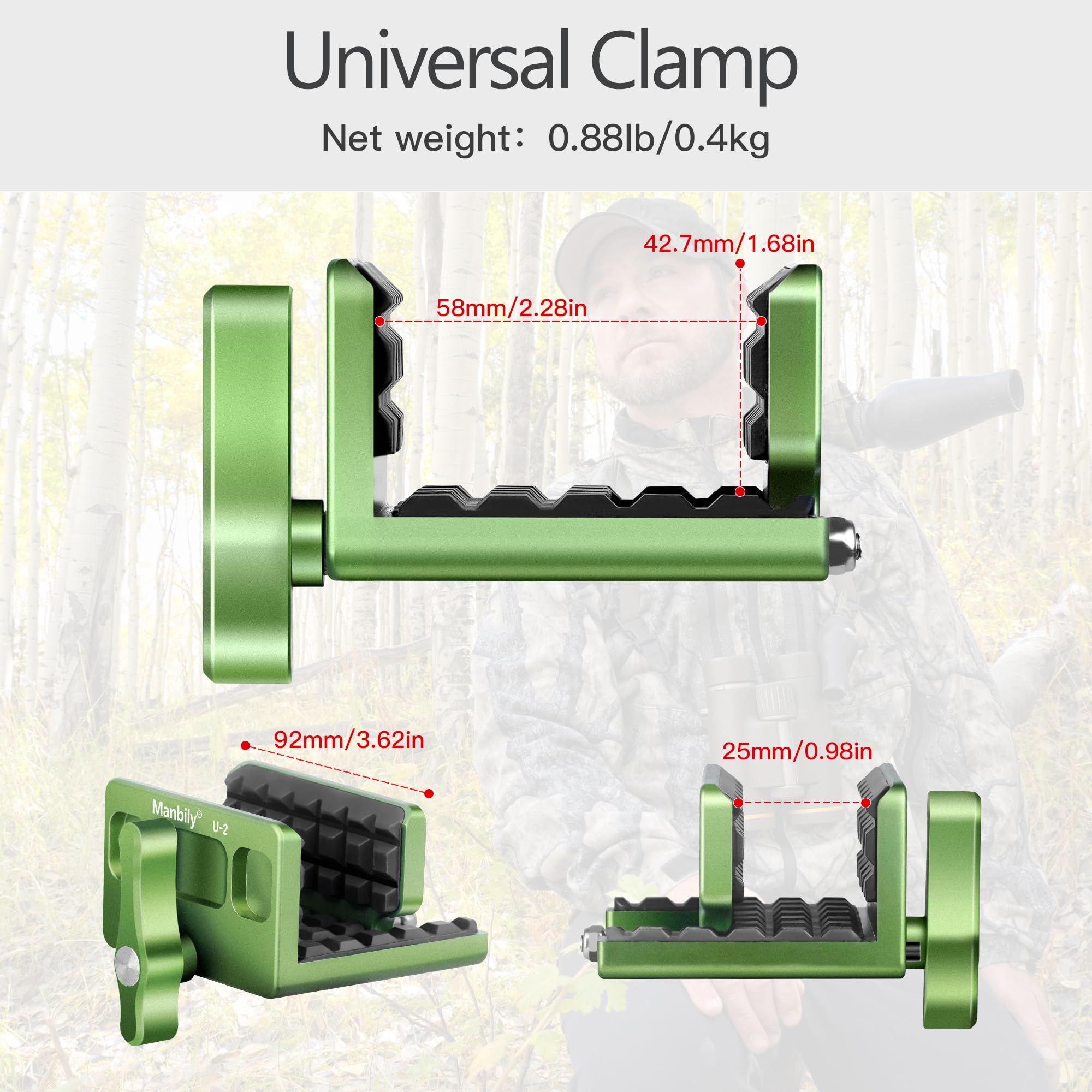 Manbily shooting saddle clamp rest head aluminum body conveys solid, durable construction