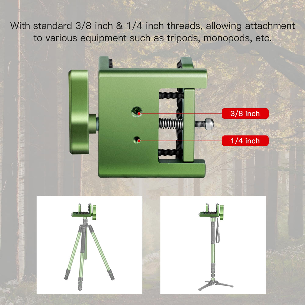 Manbily shooting saddle clamp rest head mounted on a tripod demonstrates versatile mounting