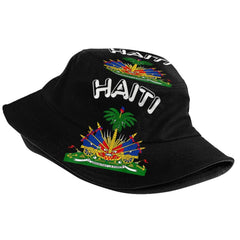 MANQINF Haiti flag bucket hat back view with breathable feel for all-day comfort.