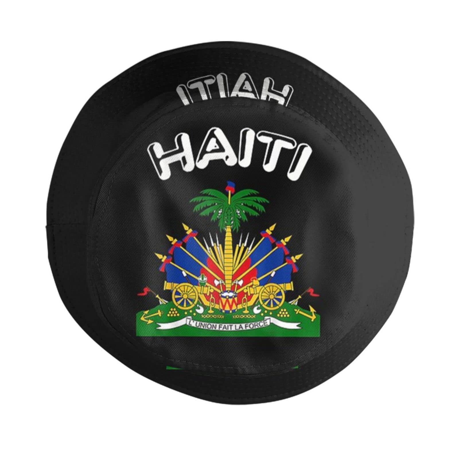 MANQINF Haiti flag bucket hat side view showing wide shade for daily wear.