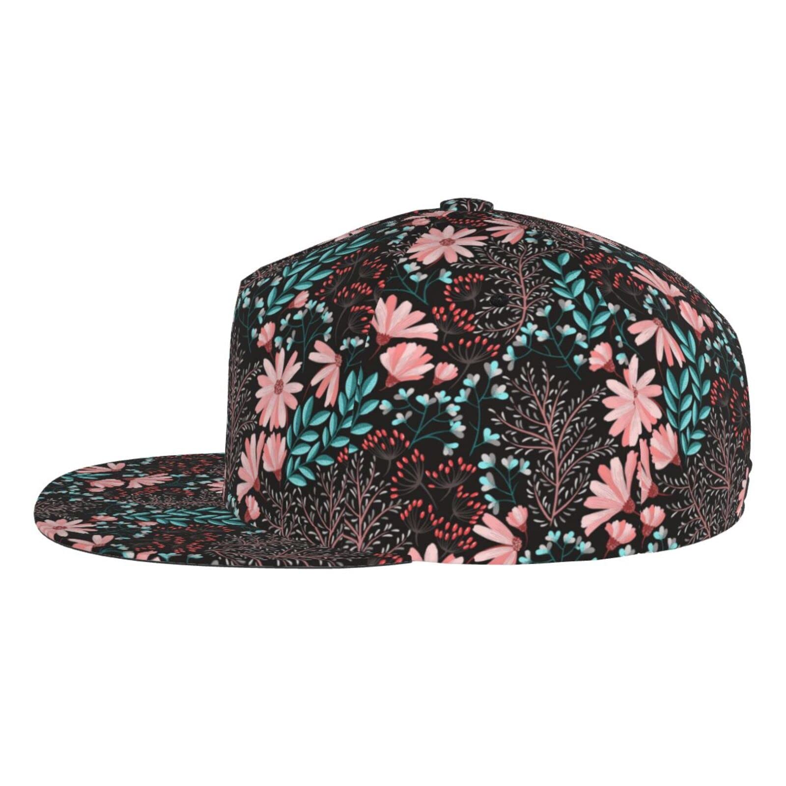MANQINF tropical flower cap back view shows adjustable snapback fit