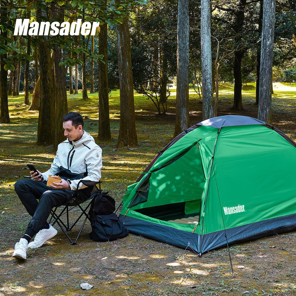 Mansader 2-person camping tent with compact carry bag for portability