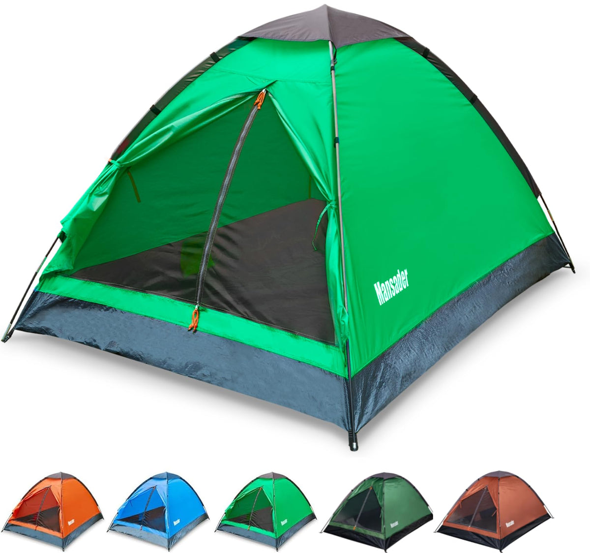Mansader 2-person dome tent exterior showing waterproof fabric keeps gear dry