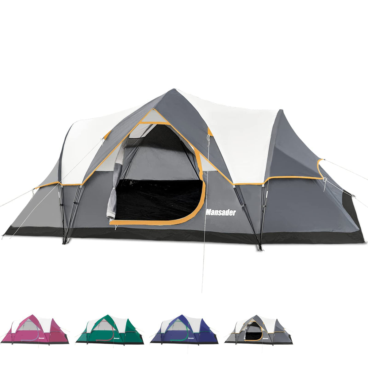 Mansader 6-person family tent waterproof exterior ideal for family camping trips.