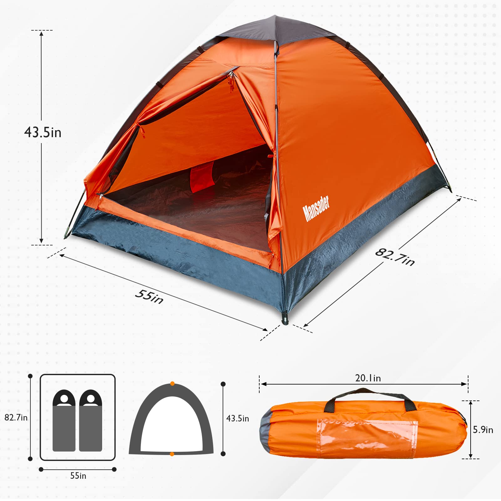 Mansader dome tent interior showing spacious room for two campers