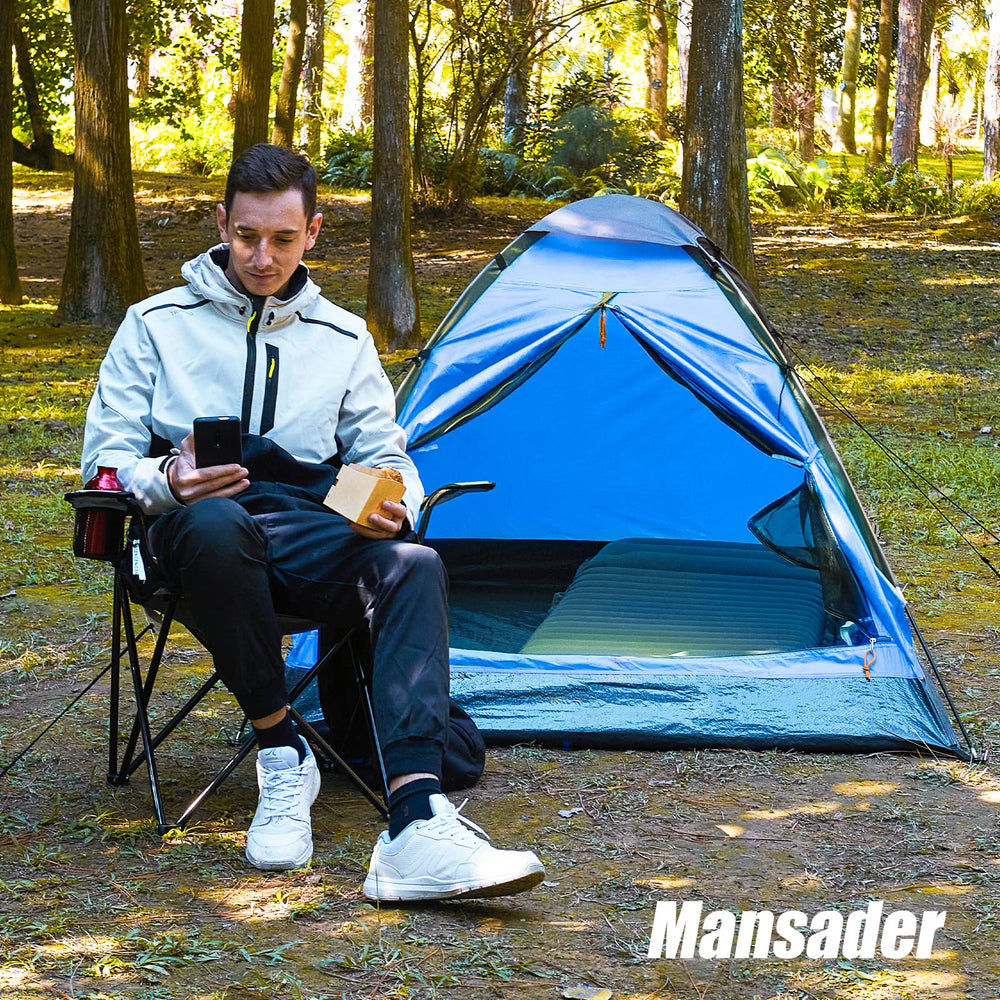 Mansader camping setup illustrates quick assembly after arriving at site