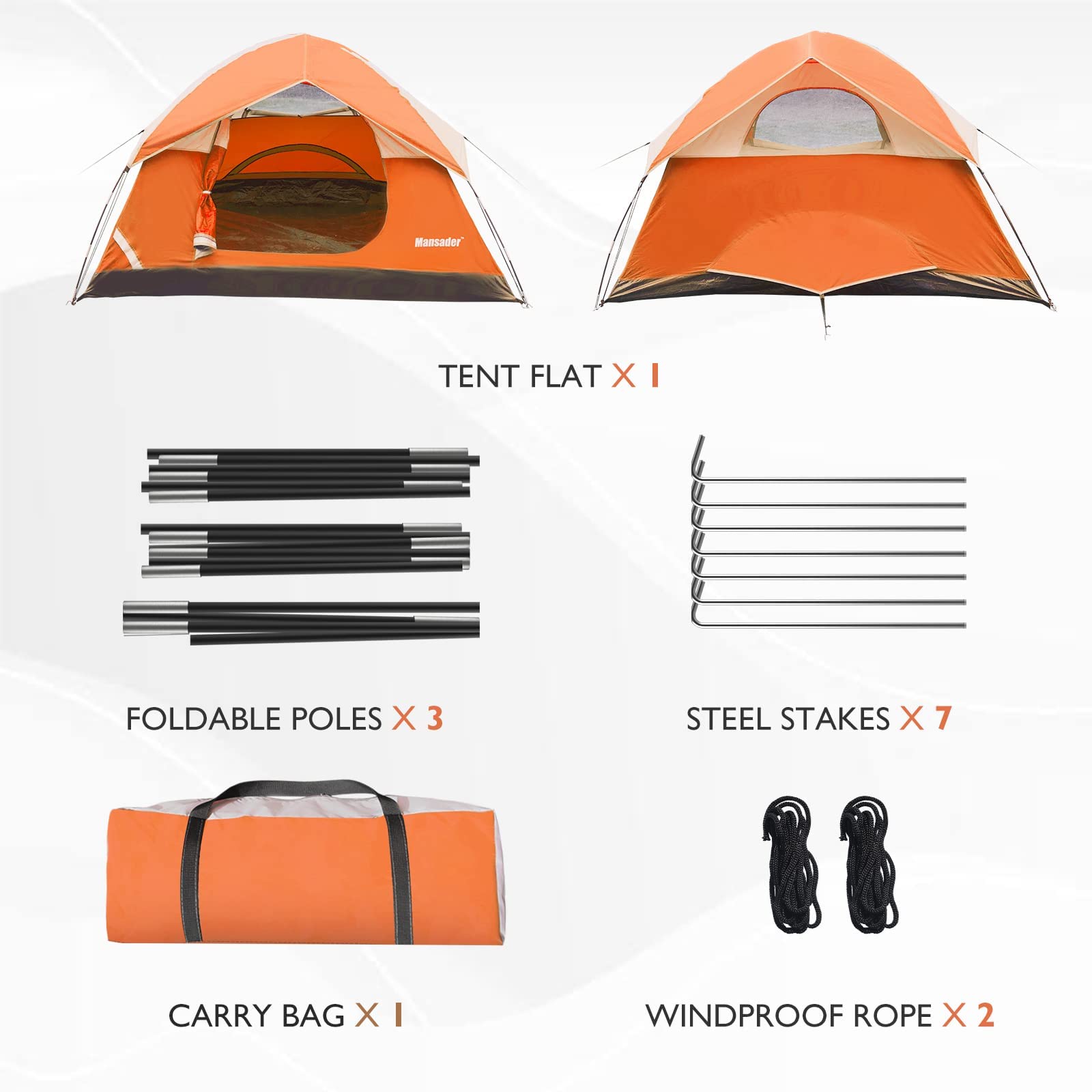 Mansader tent includes a compact carry bag for easy transport.