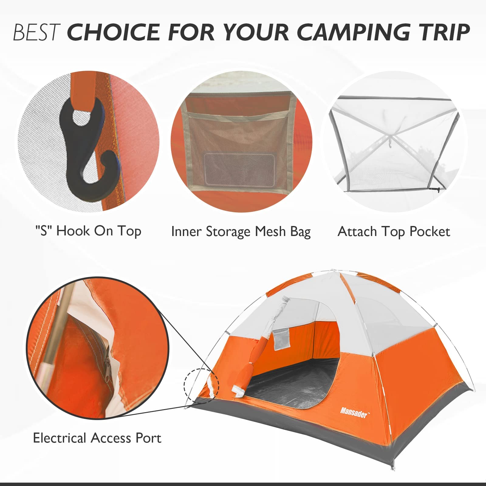 Mansader tent measures 84x84x52 inches for spacious interior.