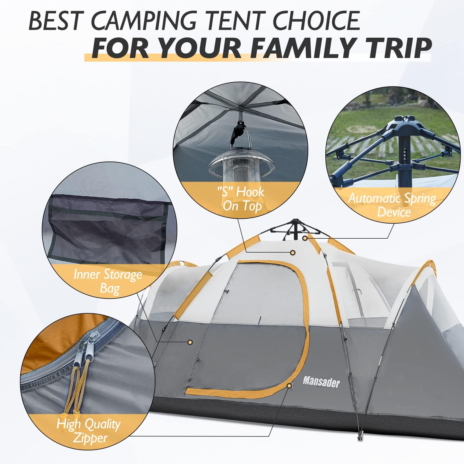 Mansader tent durable PE floor keeps feet dry and gear protected.