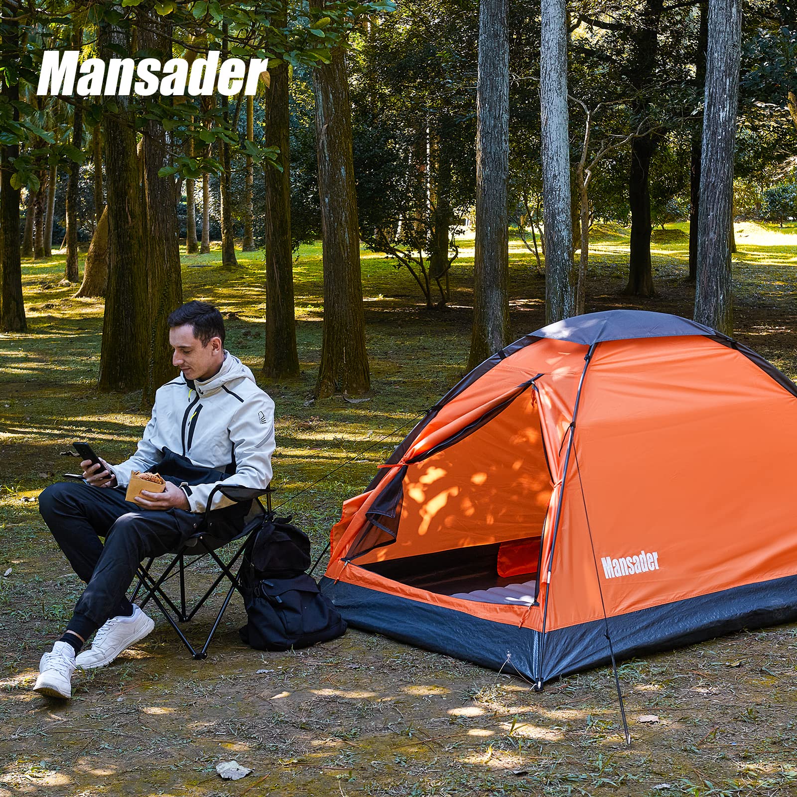 Mansader tent packed bag scene for easy backpacking transport