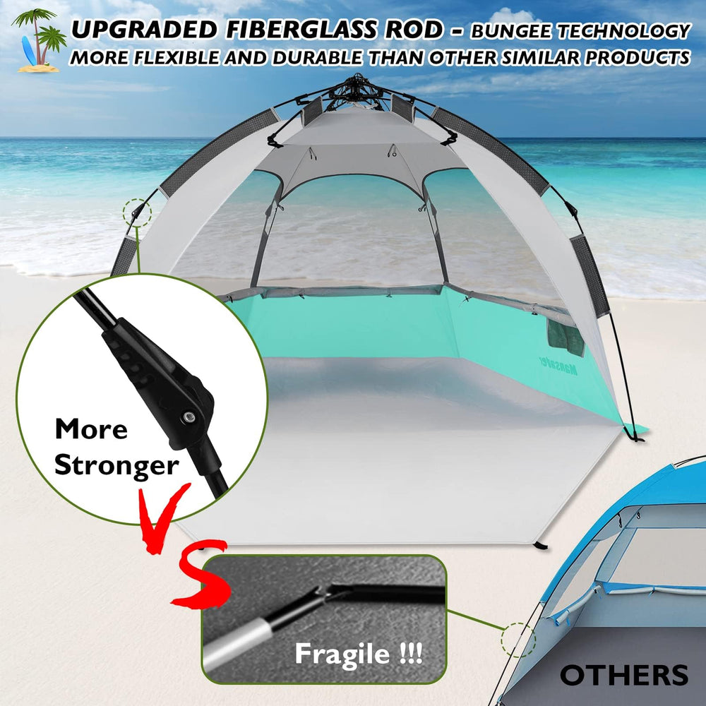 Sturdy windproof stakes and lines stabilize the shelter