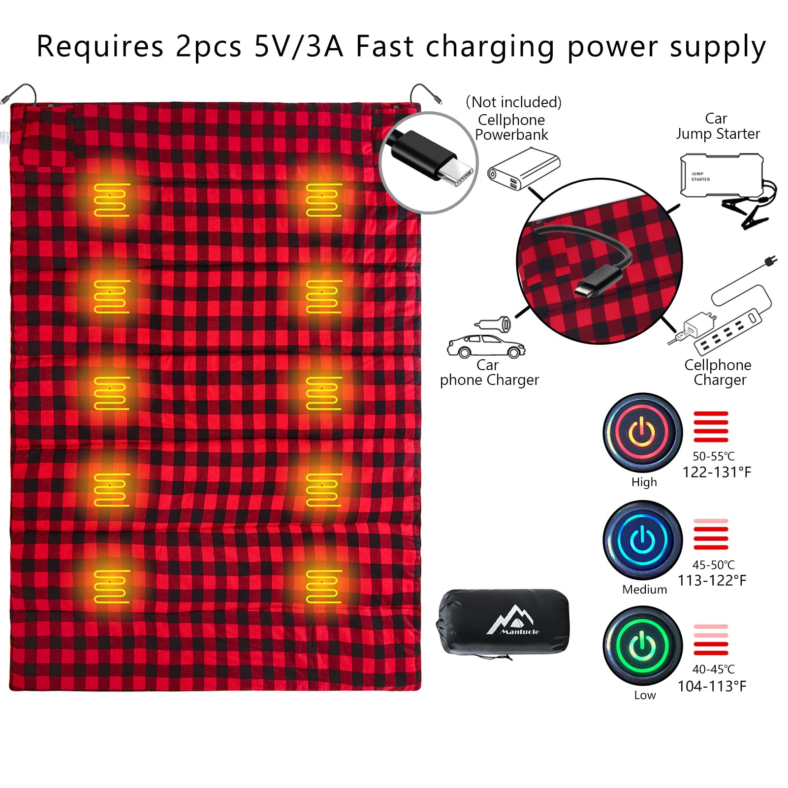 Mantuole Type-C power supply use with USB options for warmth