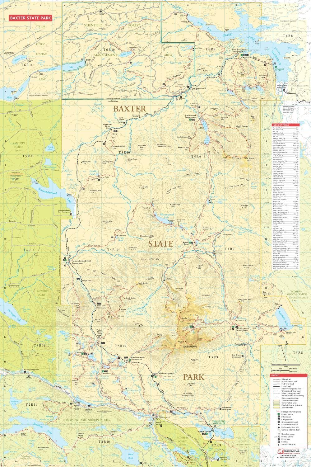 MAP ADVENTURES Katahdin trail map folded design fits backpacks on treks.