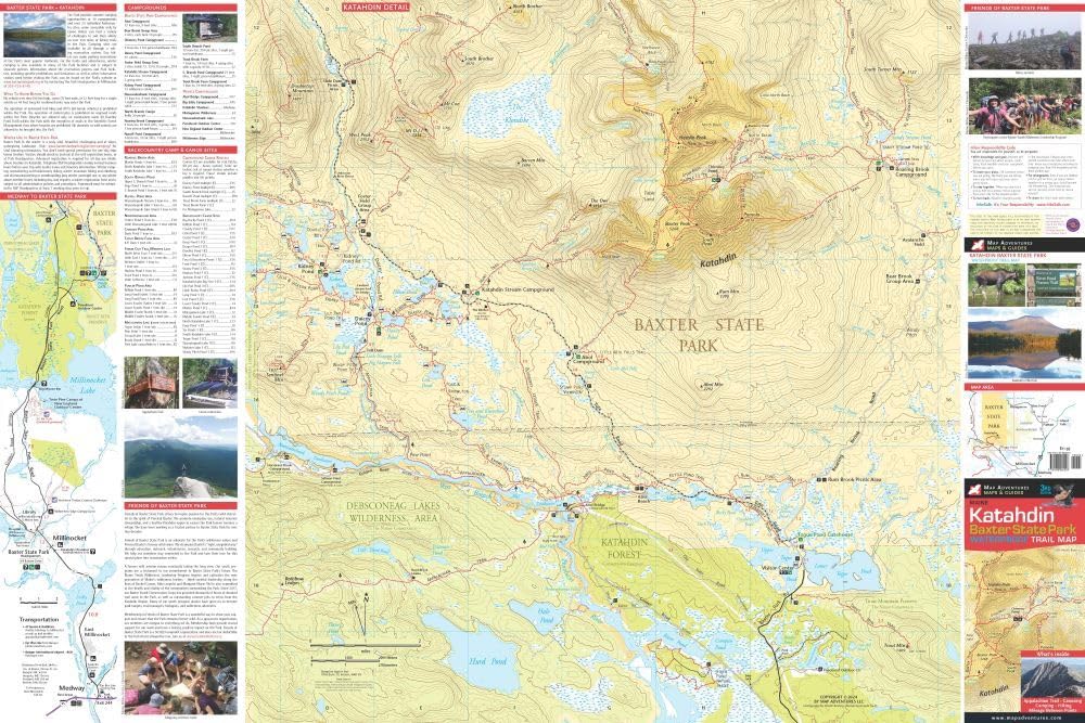 MAP ADVENTURES Katahdin trail map topography highlights elevation profiles for route planning.