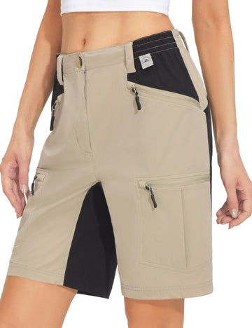 Mapamyumco women's hiking shorts front view with zipper pockets for secure essentials on trails