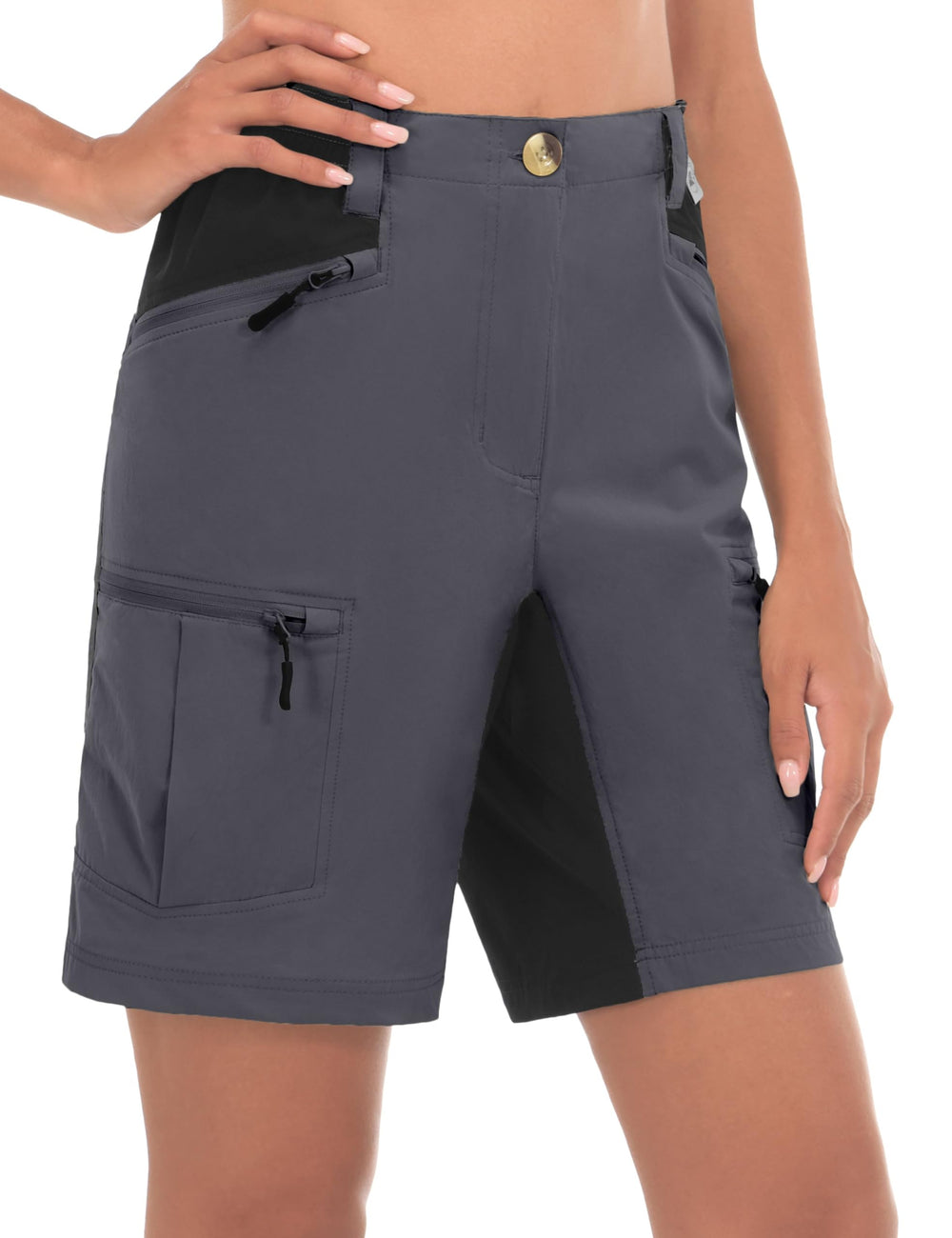 Mapamyumco women's hiking shorts pocket detail showing secure zip pockets.