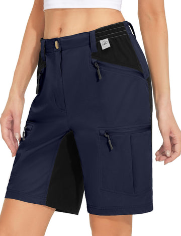 Mapamyumco women's hiking shorts in dark blue, front view highlighting quick-dry fabric