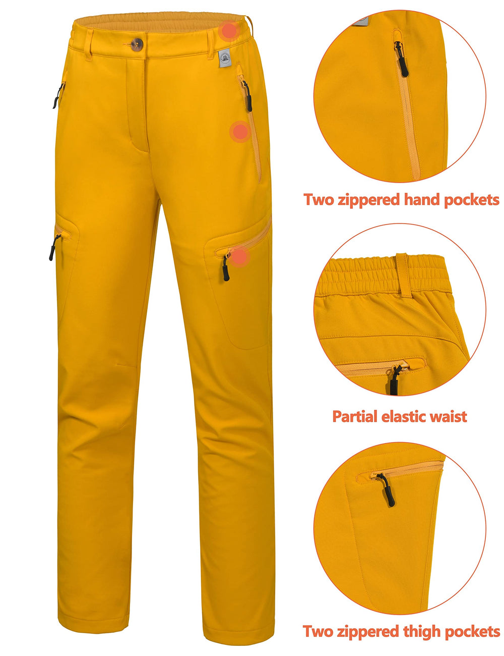 Mapamyumco women's softshell pants with flexible back waist and belt loops for a secure fit