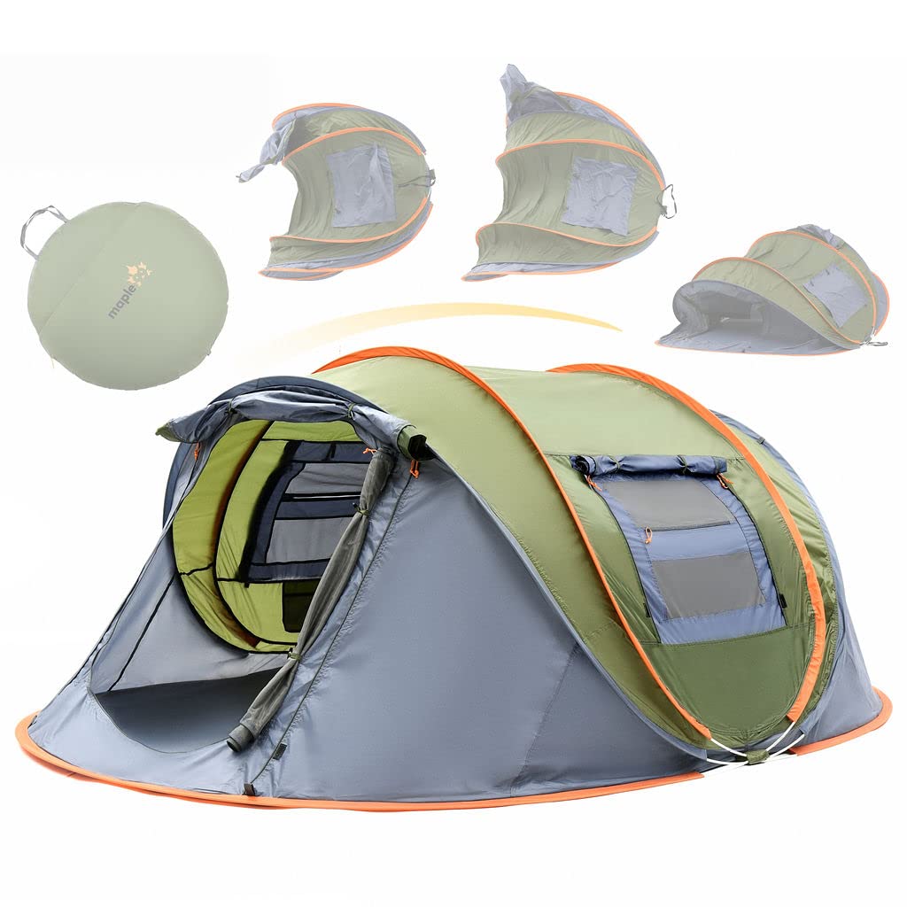 Maple99 4-person pop-up tent demonstrates quick setup for effortless outdoor shelter.
